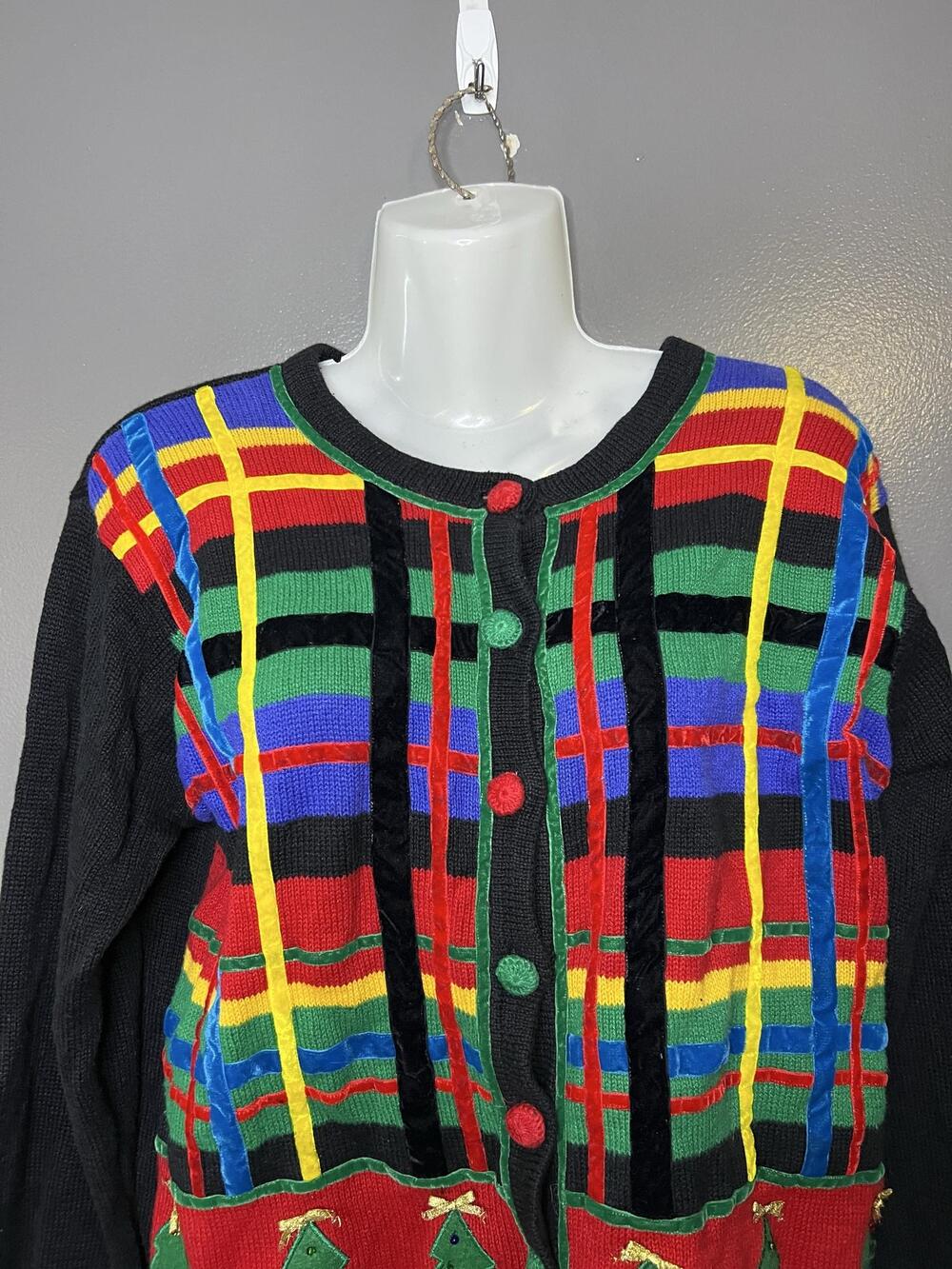 Paul Harris Design Cardigan Sweater Womens Small Multicolor Ugly Christmas Tree